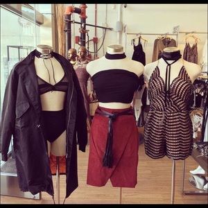 Red burgundy skirt with belt